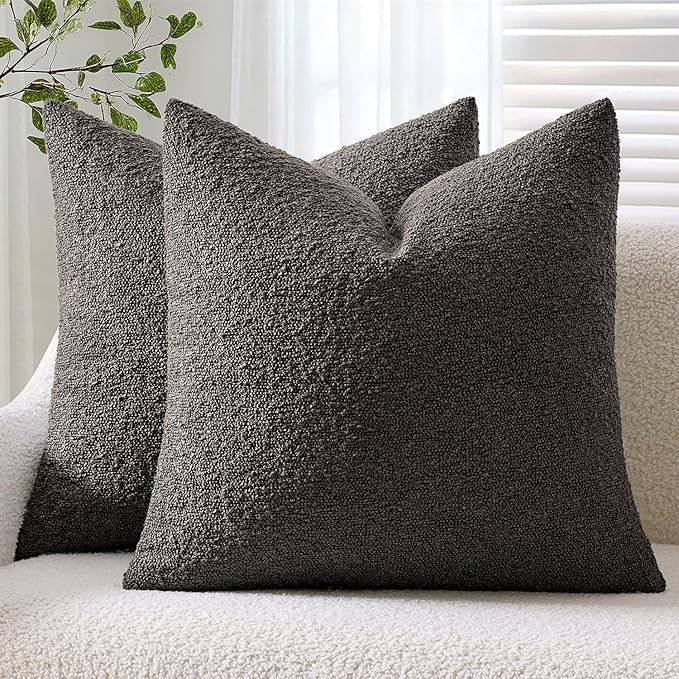 ANRODUO Pack of 2 Textured Boucle Throw Pillow Covers Soft Grey Decorative Accent Solid Pillow Cases Cozy Modern Couch Cushion Case for Chair Sofa Bedroom Living Room Home Decor, 20 x 20 Inch