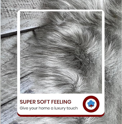 LAMBZY High Pile Super Soft Faux Sheepskin Rug (4'x6', Grey)