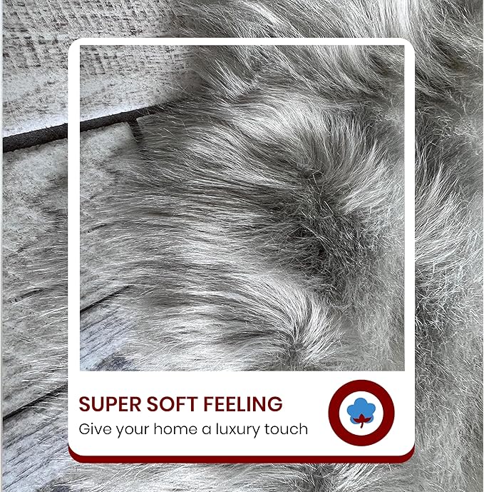 Free Shape Luxury Soft Fluffy Shag Area Rug Sexto 6 Pelts 6'x6',180x180 cm - Vegan Fur Ultra Soft Indoor Carpet Nursery Rugs for Bedroom Home Decor, Grey