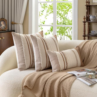 Boho Throw Pillow Covers 12x20 Inch Set of 2, Brown Textured Decorative Couch Pillow Cases for Farmhouse Home Decor, Accent Cushion Cover for Sofa, Bed, Living Room, Bedroom