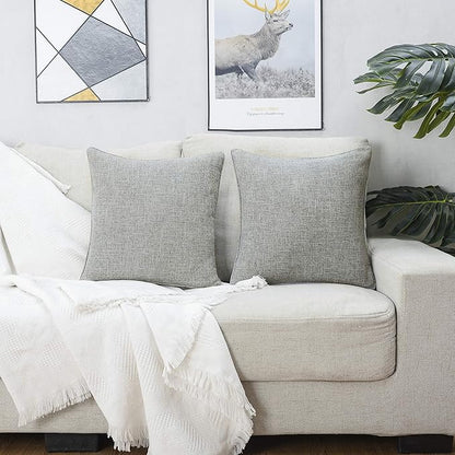 HPUK Linen Throw Pillow Covers Pack of 2, 18x18 Inch Accent Cushion Covers for Living Room, Bedroom, Decorative Solid Color Pillow Covers for Couch, Sofa, Chair, Grey