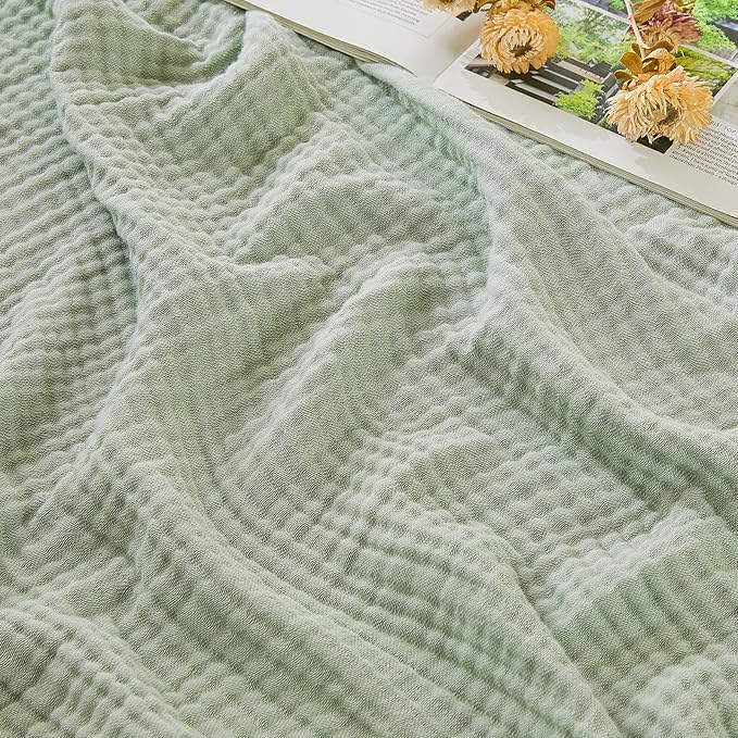EMME Cotton Muslin Twin XL Blanket Breathable Gauze Soft Lightweight Blankets Adults Gifts for Women (Heather Sage Green, 66"x90")