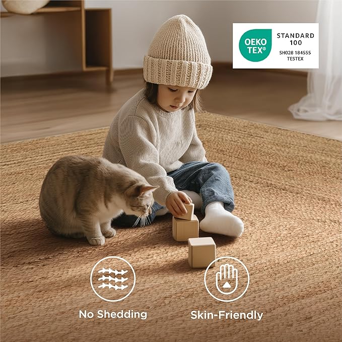 Bedsure 6x9 Printed Jute Rug for Living Room, Machine Washable Rugs, Jute-Look Rug, Non-Slip Backing, Non-Shedding
