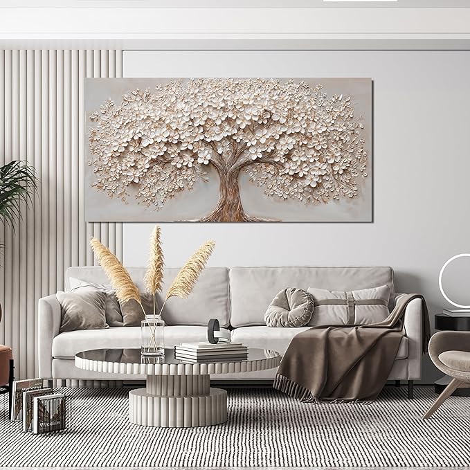 Canvas Wall Art Decor Botanical Wall Art Pictures for Living Room Canvas Art Wall Decor Tree of Life Wall Art Decor Modern Large White Wall Art Prints Artwork for Walls Bedroom Office Decor 24" X 48"