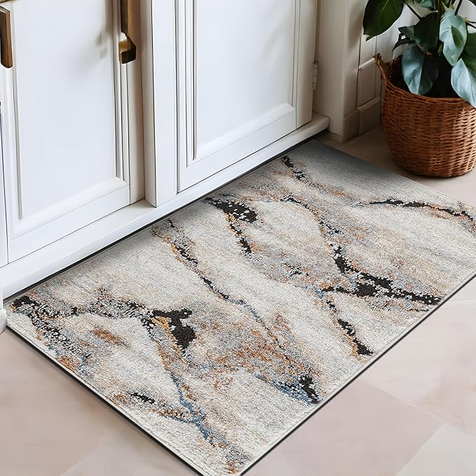 Rugshop Contemporary Gray Striated Area Rug Modern Rug for Entryway, Doormat, or Kitchen Easy to Clean, Durable, Kid & Pet Friendly 2' x 3'