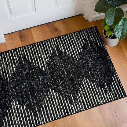 Rugshop Bohemian Stripe Stain Resistant High Traffic Living Room Kitchen Bedroom Dining Home Office Area Rug 2' x 3' Black