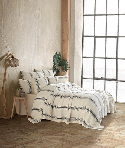 Bohemian 4 Layers Gauze Lightweight Throws,Cotton Muslin Throw Blanket,Breathable Coverlet, 4 Layer Bed Cover (Beige with 5 Stripes, Twin XL 70 x 95 inches)