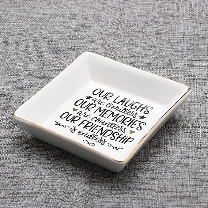 JoycuFF Friendship Gifts for Women Friends Ceramic Trinket Dish Tray Ring Earring Holders Unique Birthday Thanksgiving Day Mother's Day Christmas Gifts for Her