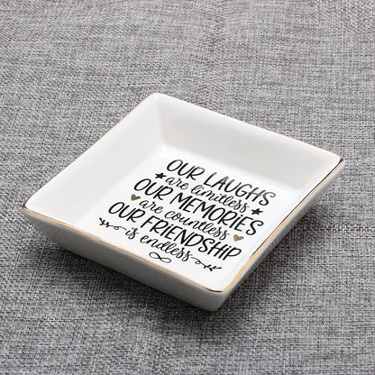 JoycuFF Friendship Gifts for Women Friends Ceramic Trinket Dish Tray Ring Earring Holders Unique Birthday Thanksgiving Day Mother's Day Christmas Gifts for Her