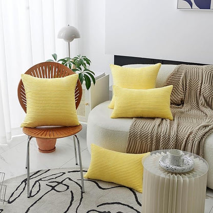 Home Brilliant Yellow Fall Pillow Covers Large Square Striped Corduroy Decor 2 Packs Couch Throw Pillows for Living Room Toddler Winter Decor, 55x55 cm, 22 x 22 Inch, Sundress