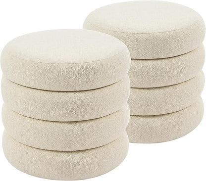 Flouki 20.1" Storage Ottoman Round, Vanity Stools for Bedroom, Entryway Ottoman for Console Table, Ottoman Stool for Girls Women, Foot Stool for Living Room, Set of 2, Linen Beige