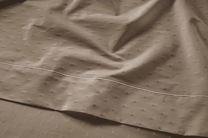 LANE LINEN 100% Egyptian Cotton Queen Sheet Set, Soft & Comfy Thick Fully Elasticized Mercerized Cotton Sheets Queen Size Set, No Pill Fade Resistant Elegant Jaquard Swiss Dot Queen Sheets- Taupe