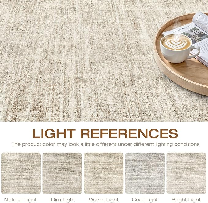 12x15 Area Rug Living Room: Washable Large Neutral Beige Rugs Abstract Soft Modern Stain Resistant Indoor Floor Non-Slip Carpet for Bedroom Nursery Kids Office Playroom Dining Room Under Table Home