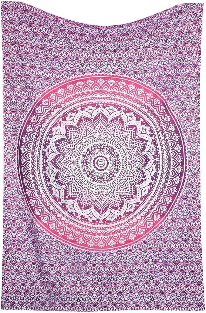 raajsee Large Pink Ombre Mandala Tapestry Wall Hanging,Indian Cotton Beach Throw Blanket Hippie Bohemian Elephant Queen Boho Décor,Meditation Yoga Mat Rugs 82x92 Inches
