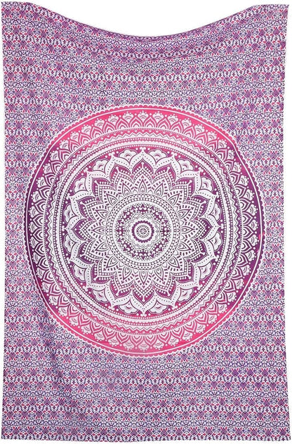 raajsee Large Pink Ombre Mandala Tapestry Wall Hanging,Indian Cotton Beach Throw Blanket Hippie Bohemian Elephant Queen Boho Décor,Meditation Yoga Mat Rugs 82x92 Inches