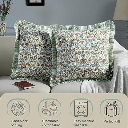 Ridhi Modern Farmhouse Pillow Covers Decorative Cotton Throw Pillow Covers Set of 2 Goldenrod Yellow Cushion Covers with Ruffle for Couch Sofa Bed Living Room Spring Home Decor 24x24