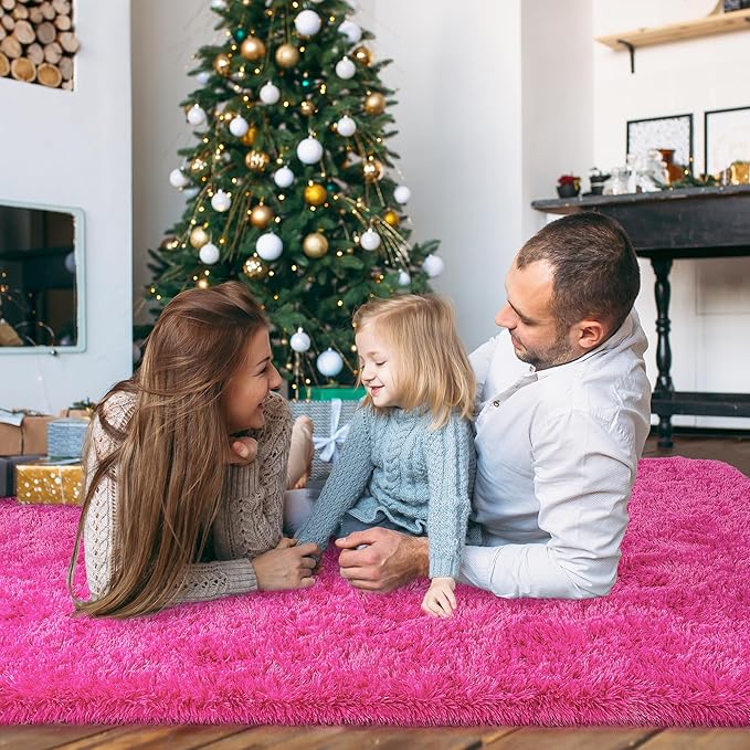 Small Rugs for Bedroom, Fuzzy Throw Rug for Living Room Dorm, Soft Fluffy Bedroom Rug, Non Slip Shag Rugs, Modern Indoor Home Decor Aesthetic, 2x3 Feet, Hot Pink