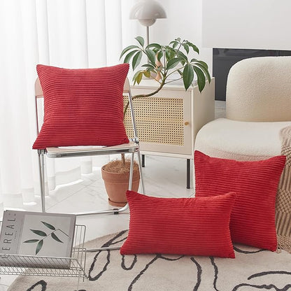 Home Brilliant 22x22 Pillow Covers Set of 2 Decorative Throw Pillows for Couch Striped Velvet Floor Pillows for Wedding Valentines Decor, 55x55cm, 22 x 22 Inch, Red