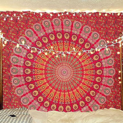 raajsee Red Tapestry- Best Mandala Wall Hanging- Bedding Tapestry For Bedroom Aesthetic-Size Small (52x60 Inches / 132x152 Cms)