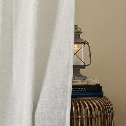 Joydeco Light Filtering Curtains 108 Inch Length for Bedroom, Linen Curtains 108 Inch Length 1 Panel Set for Living Room，White Semi Sheer Drapes 108 Inches Long with Rod Pockets