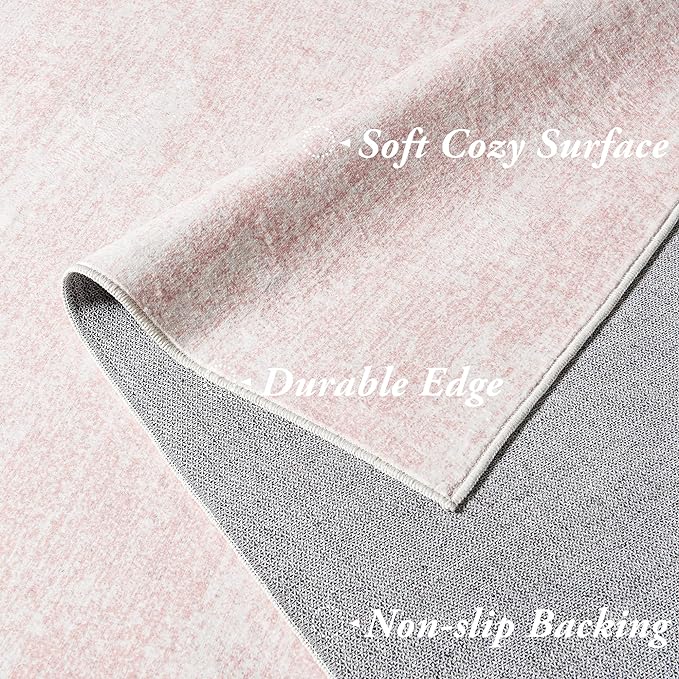 Light Pink Rug 5x7 for Nursery Bedroom,Abstract Cute Modern Washable Boho Area Rugs for Girls Room,Blush