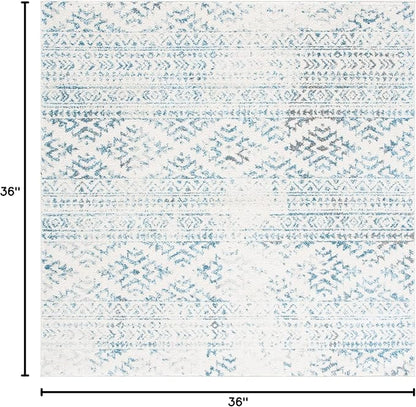 SAFAVIEH Tulum Collection Area Rug - 3' Square, Ivory & Turquoise, Moroccan Boho Tribal Design, Non-Shedding & Easy to Clean, Ideal for Entryway, Foyer, Accent Space, Bedroom (TUL272E)