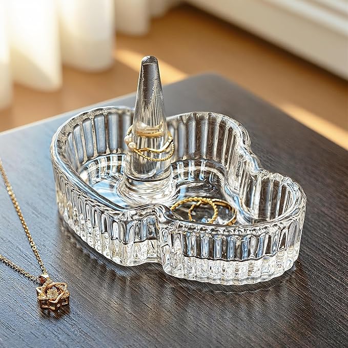 H&D HYALINE & DORA Crystal Heart Ring Holder Engagement Wedding Ring Holder For Jewelry, Christmas Birthday Gifts for Women,Her,Best Friend