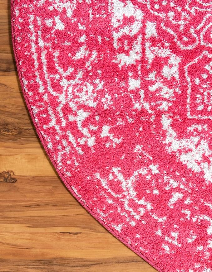 Rugs.com Arlington Collection Rug – 8 Ft Round Pink Medium-Pile Rug Perfect for Kitchens, Dining Rooms