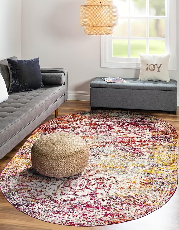Rugs.com Arlington Collection Rug – 7x10 Oval Multi Medium-Pile Rug Perfect for Living Rooms, Large Dining Rooms, Open Floorplans