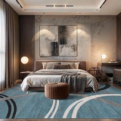 Rugshop Modern Wavy Circles Design Area Rug, Non-Shedding Carpet for Living Room, Bedroom, or Dining Room, Grand Room,Open Spaces,Blue, 10' x 14'