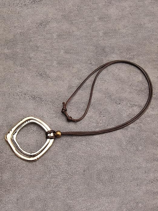 Leather Necklace for Women Boho Choker Necklace Long Cord Leather Pendant Bohemian Neckalce Vintage Alloy Pendant Leather Rope Necklace Wooden Necklaces for Women
