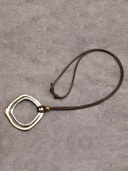 Leather Necklace for Women Boho Choker Necklace Long Cord Leather Pendant Bohemian Neckalce Vintage Alloy Pendant Leather Rope Necklace Wooden Necklaces for Women