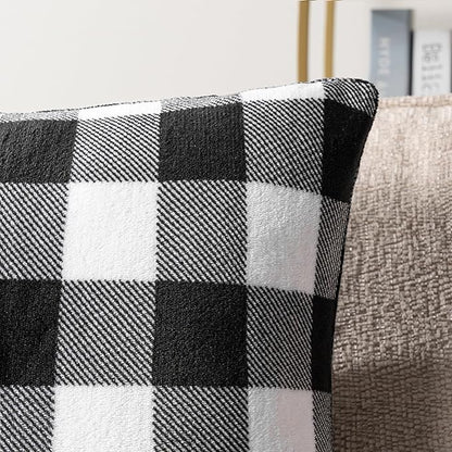 PAVILIA Checker Plaid Throw Pillow Covers 20x20 Set of 2, Decorative Pillow Cases Bed Sofa Couch, Boho Aesthetic Accent Decor Cushion Bedroom Living Room, Velvet Square Euro Sham Covers, Black White