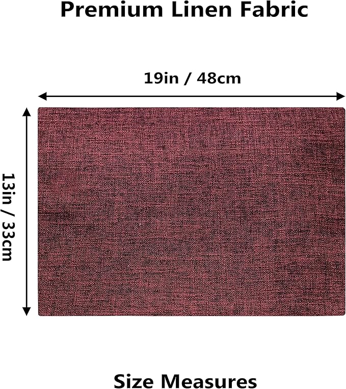 Home Brilliant Red Placemats for Holiday Linen Placemats Heat Resistant Dining Table Mats Kitchen Place Mats Dinner Christmas Decor, Set of 6, Wine Red
