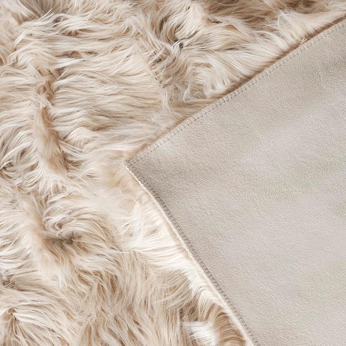 SAFAVIEH Faux Sheep Skin Collection 3' x 5' Beige FSS235K Silken Glam 2.35-inch Thick Area Rug