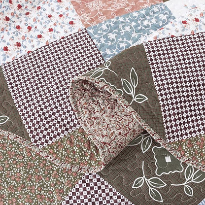 HoneiLife Quilt Set King Size - 3 Piece Microfiber Reversible Bedspreads Patchwork Coverlet Floral Bedding Set All Season Quilts- Splicing Mocha Rose