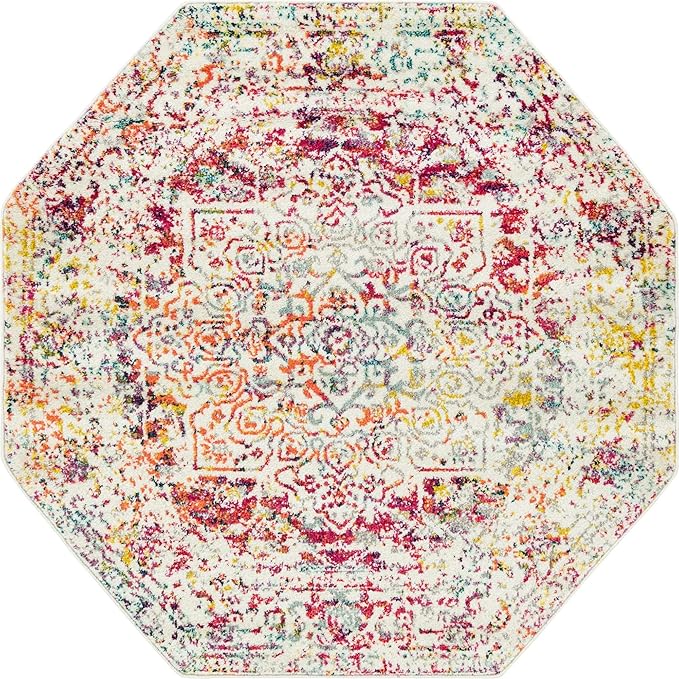 Rugs.com Arlington Collection Rug – 5 Ft Octagon Multi Medium-Pile Rug Perfect for Living Rooms, Kitchens, Entryways