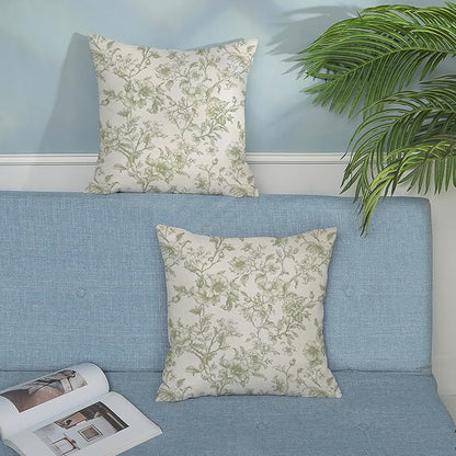 Sage Green Pillow Covers 20x20 Set of 2 Light Green Floral Chinoiserie Throw Pillows Vintage Rustic Toile Flower Decorative Pillow Cases Outdoor Chinoiserie Decor Cushion Case for Couch Sofa