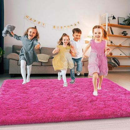 Super Fluffy Rug for Bedroom, 4x6 Shag Fuzzy Area Rug for Living Room Bedroom, Plush Soft Carpet for Girls Boys Kids, Non Slip Throw Rugs for Dorm, Modern Home Decor Aesthetic, Hot Pink