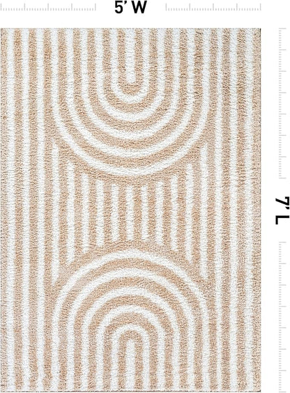 Rugshop Abstract Arch Shag Area Rug Beige 5' x 7' Great for Bedrooms, Living Rooms, or Under Coffee Tables