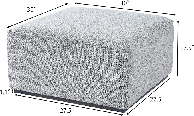 Scott Living Slate Modern Square Ottoman Coffee Table, Loop Yarn Upholstered Cocktail Ottoman for Living Room Sofa, Entryway Comfortable Footstool, Wooden Sofa Foot Rest, White+Black