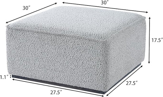 Scott Living Slate Modern Square Ottoman Coffee Table, Loop Yarn Upholstered Cocktail Ottoman for Living Room Sofa, Entryway Comfortable Footstool, Wooden Sofa Foot Rest, White+Black
