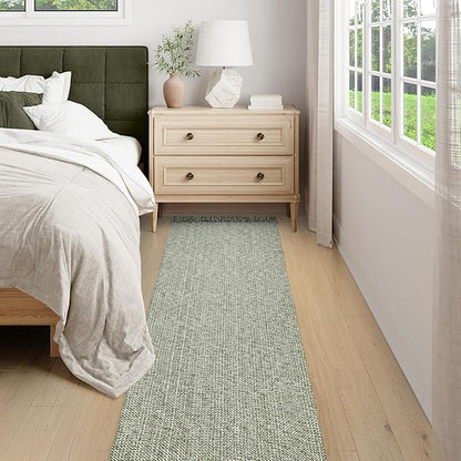 Collive Long Hallway Rug 2.6' x 10' - Washable Indoor Olive Green Cream Braided Woven Kitchen Rugs Low-Profile Door Floor Carpet for Bedroom Doorway