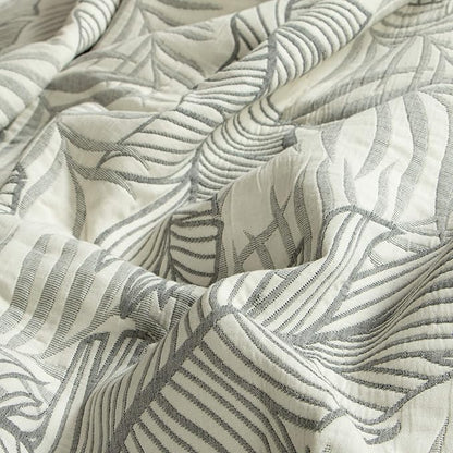 NTBAY 3 Layers Cotton Muslin 88x92 Queen Bed Blanket, Super Soft Breathable Thermal Yarn Dyed Quilt for Adults, Perfect Lightweight Blanket for Couch Sofa Bed All Seasons, Dark Grey Leaf