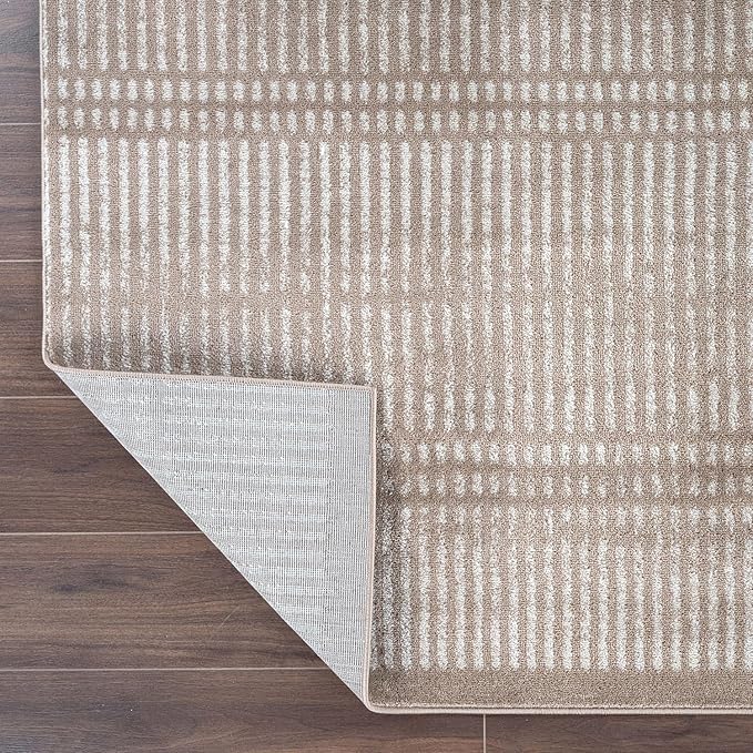 Rugshop Contemporary Stripe Lines High Traffic Living Room,Bedroom,Kitchen, Home Office High Traffic Living Room,Bedroom,Kitchen, Home Office Area Rug 5' x 7' Beige