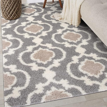 Rugshop Cozy Moroccan Trellis Indoor Shag Area Rug 6'6"X 9' Gray/Cream