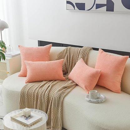 Home Brilliant Pink Lumbar Pillow 12x20 Pillow Covers Striped Corduroy Throw Pillows for Sofa Chair Office Living Room Bedroom, 12 x 20 inch, Coral