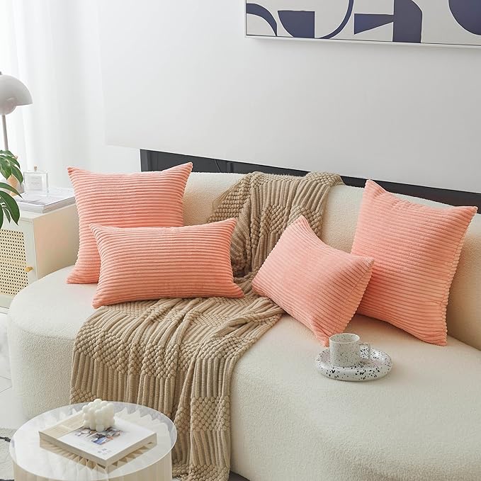 Home Brilliant Coral Pillows 20x20 Throw Pillow Cover for Sofa Bed 2 Pack Square Plush Velvet Accent Pillow Cases for Girl Bedroom, 50cm, 20 x 20 Inch, Coral