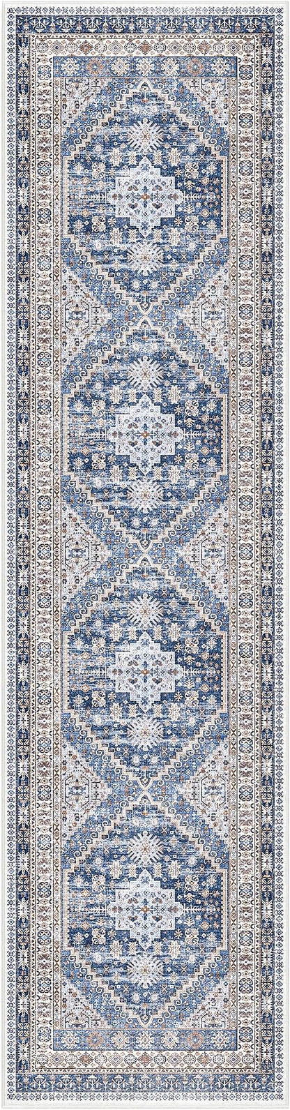 zesthome Washable Runner Rug 2.5x10 - Stain Resistant Entryway Rug,Ultra-Thin Kitchen Rugs, Anti Slip Backing Runner Rugs for Entrance Laundry Room Indoor Hallway (Blue/Beige,2.5'x10')