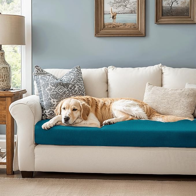 CHUN YI Stretch Loveseat Couch Cushion Cover Suitable for 2 Settee, Sofa Seat Slipcover with Spandex Jacquard Fabric(Medium,Teal)